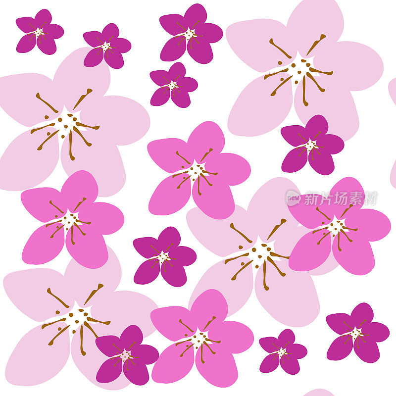 无缝图案粉红色樱花在白色背景花。春日樱花绽放重复绘主题，载体eps 10